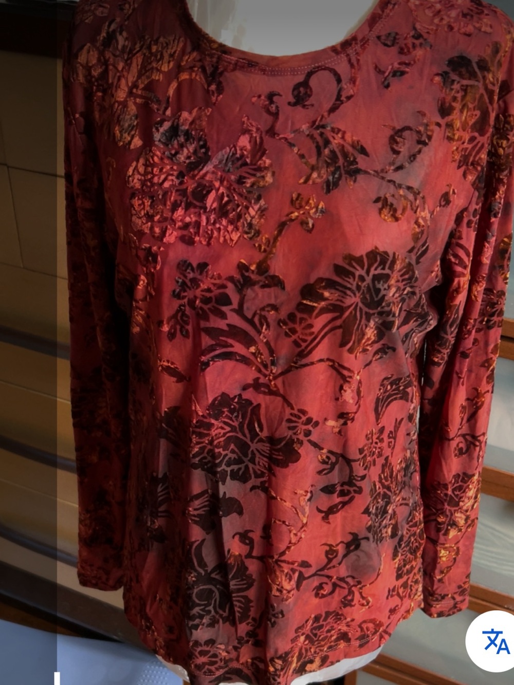 Chico's Red and Black Floral Burnout Top size 1 chicos size nwt